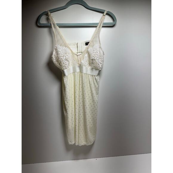 Women’s White Sheer Coquette Feminine Chemise Sz L Mini Slip Nightie Romantic - Picture 5 of 7